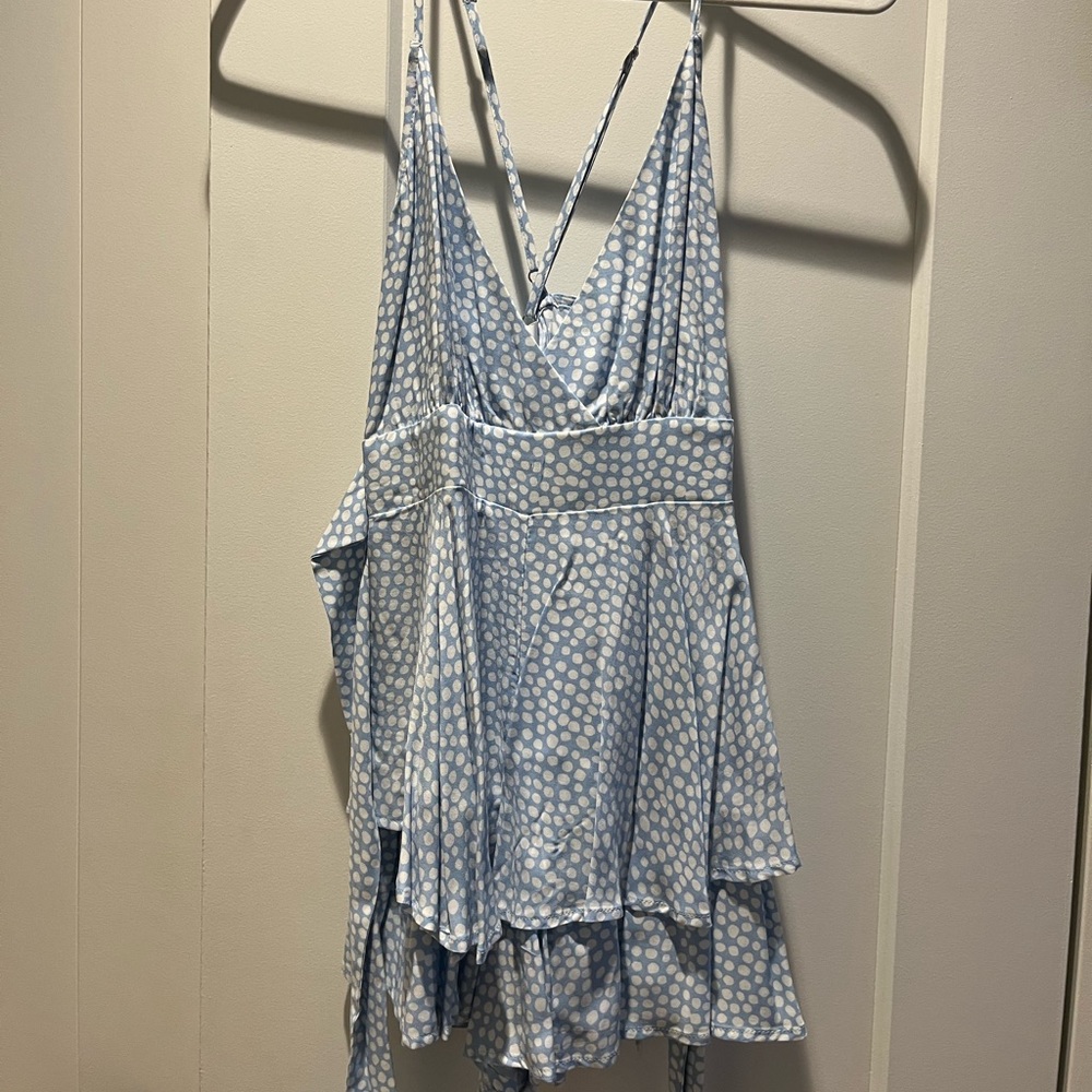 Blue and White Polka Dot Romper